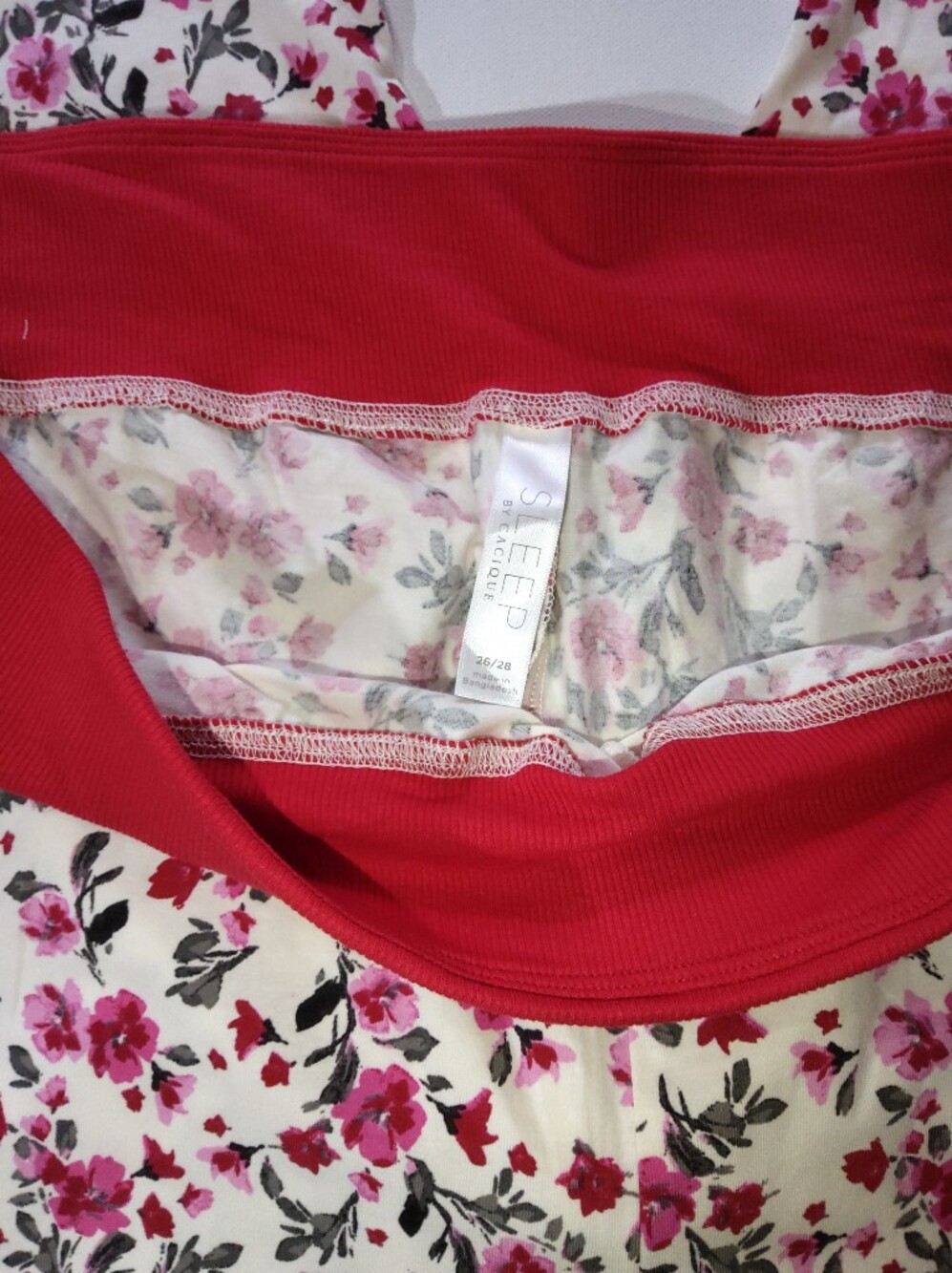 Sleep By Cacique Lounge Pants Womens 26/28 White Red Pink Rose Print Cottagecore - Picture 2 of 6
